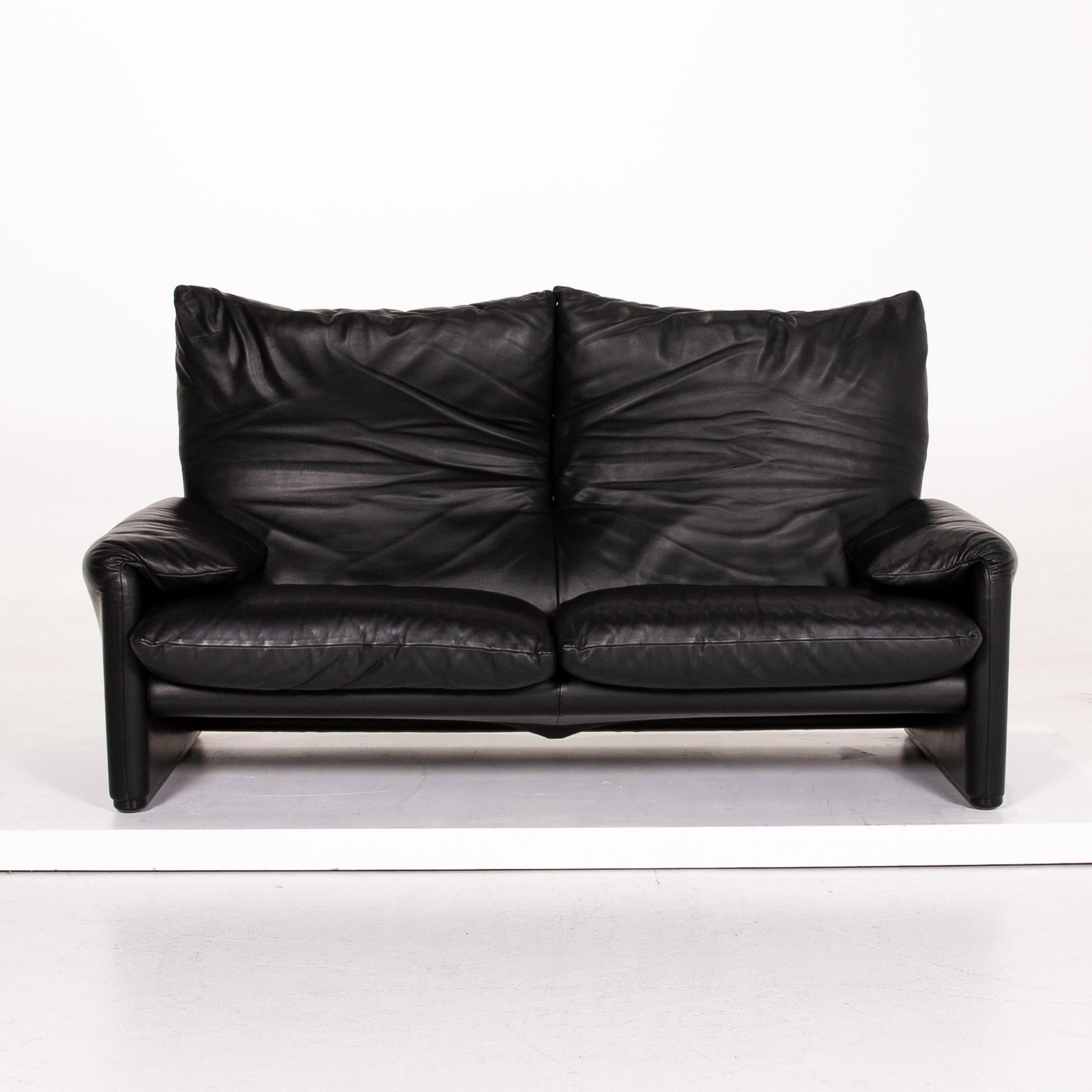 Modern Cassina Maralunga Leather Sofa Black Three-Seat Function Couch