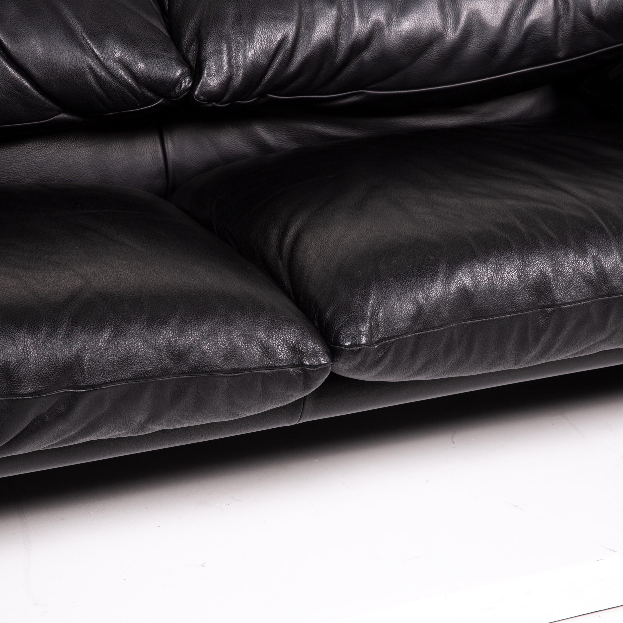 Italian Cassina Maralunga Leather Sofa Black Three-Seat Function Couch