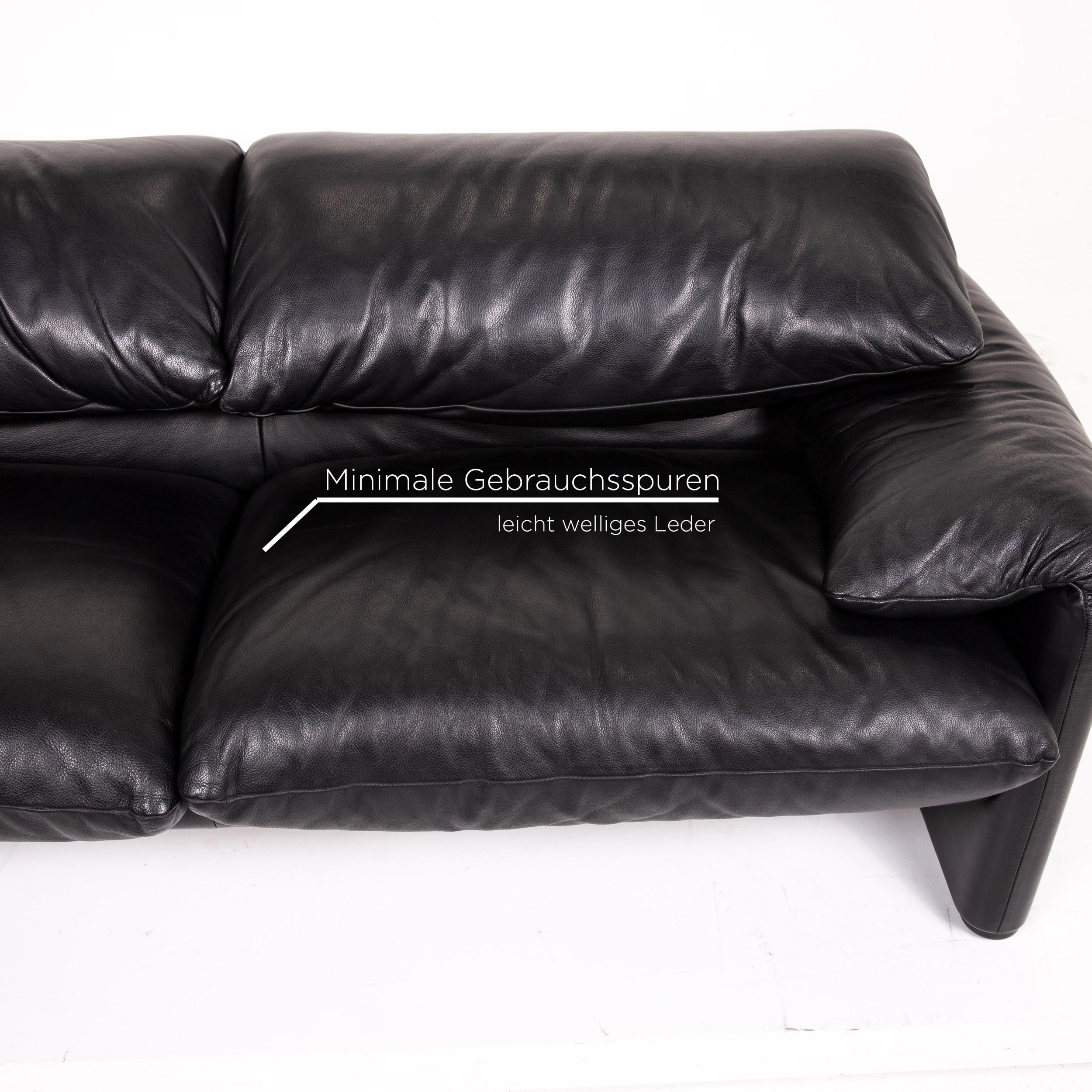 Cassina Maralunga Leather Sofa Black Three-Seat Function Couch In Good Condition In Cologne, DE