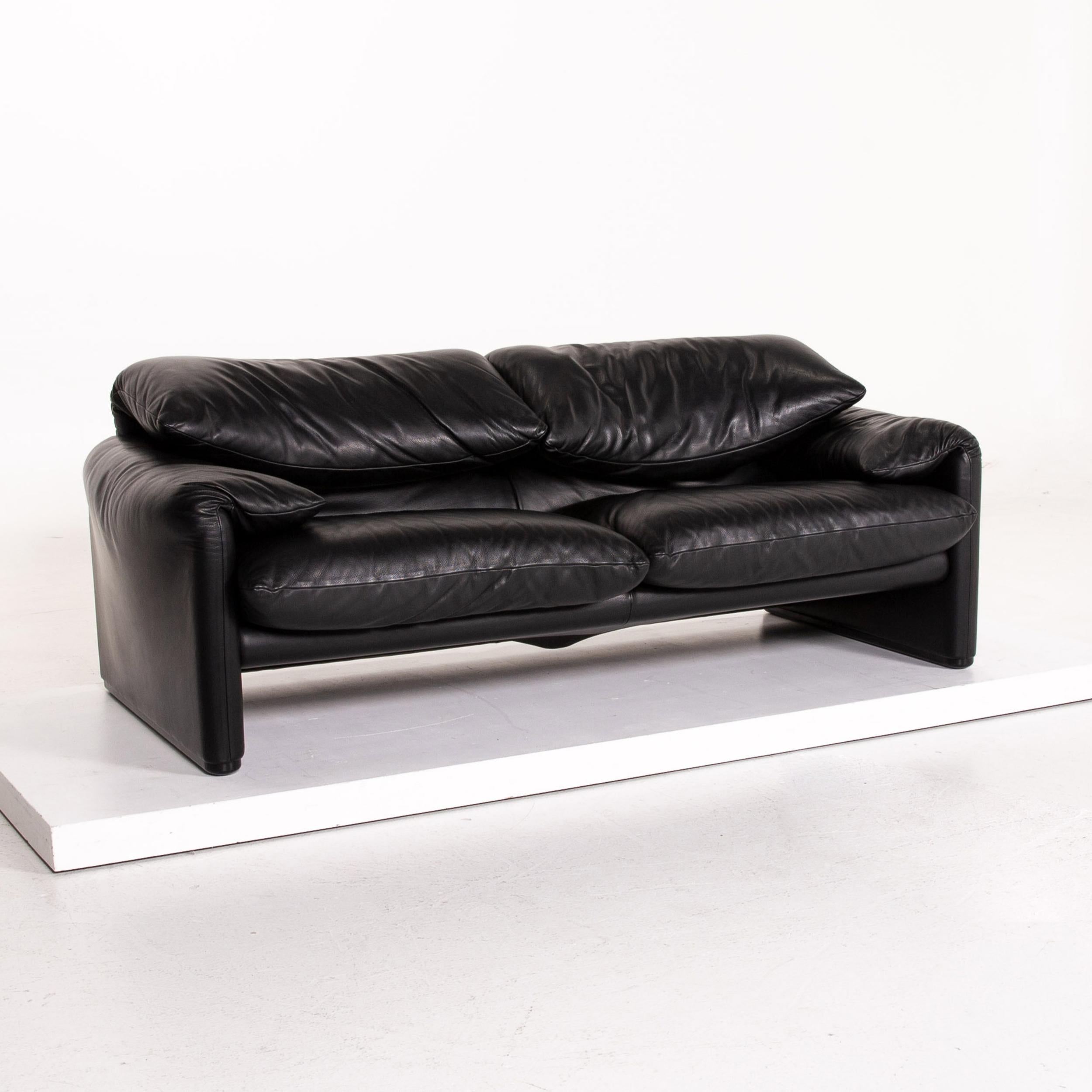 Cassina Maralunga Leather Sofa Black Three-Seat Function Couch 1