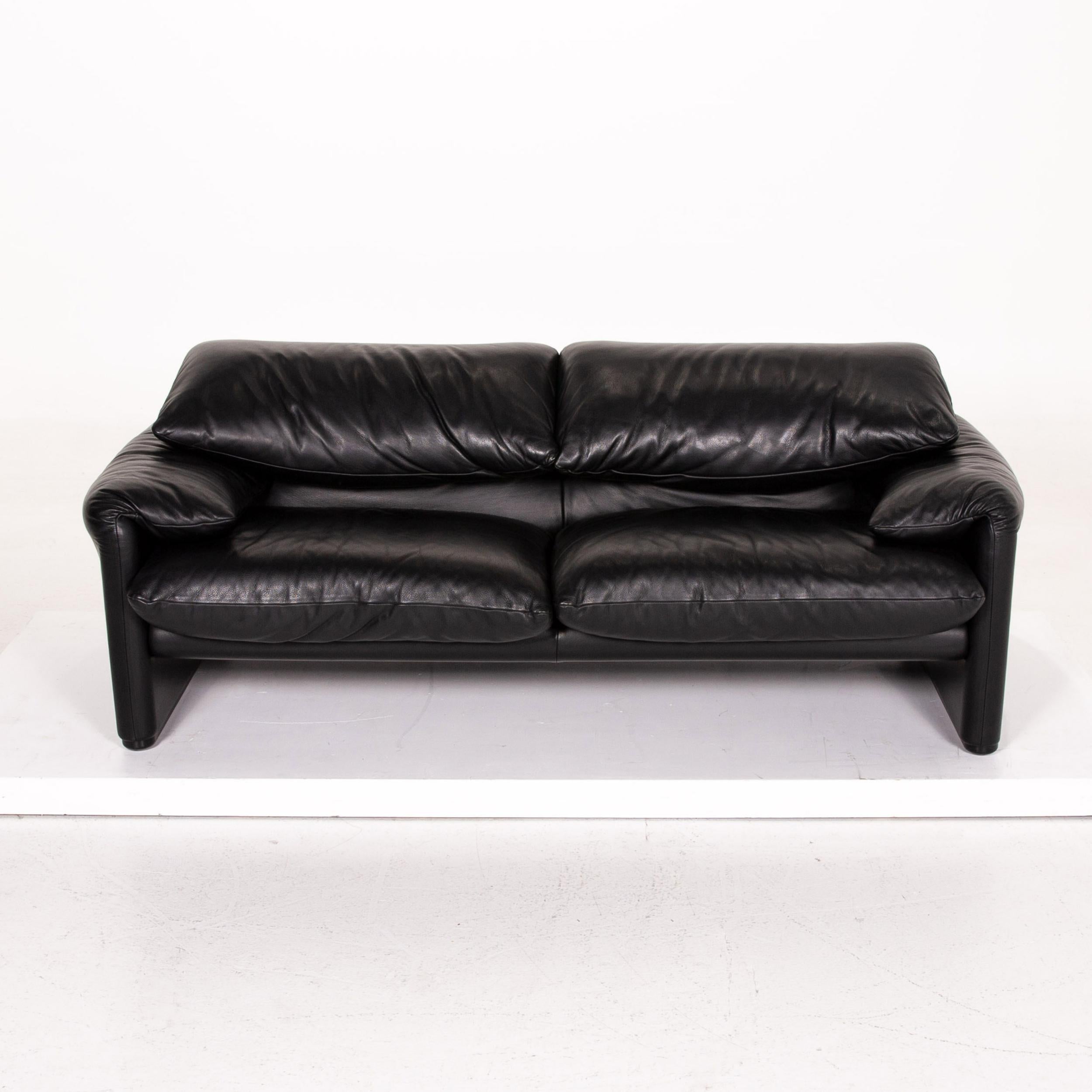 Cassina Maralunga Leather Sofa Black Three-Seat Function Couch 2