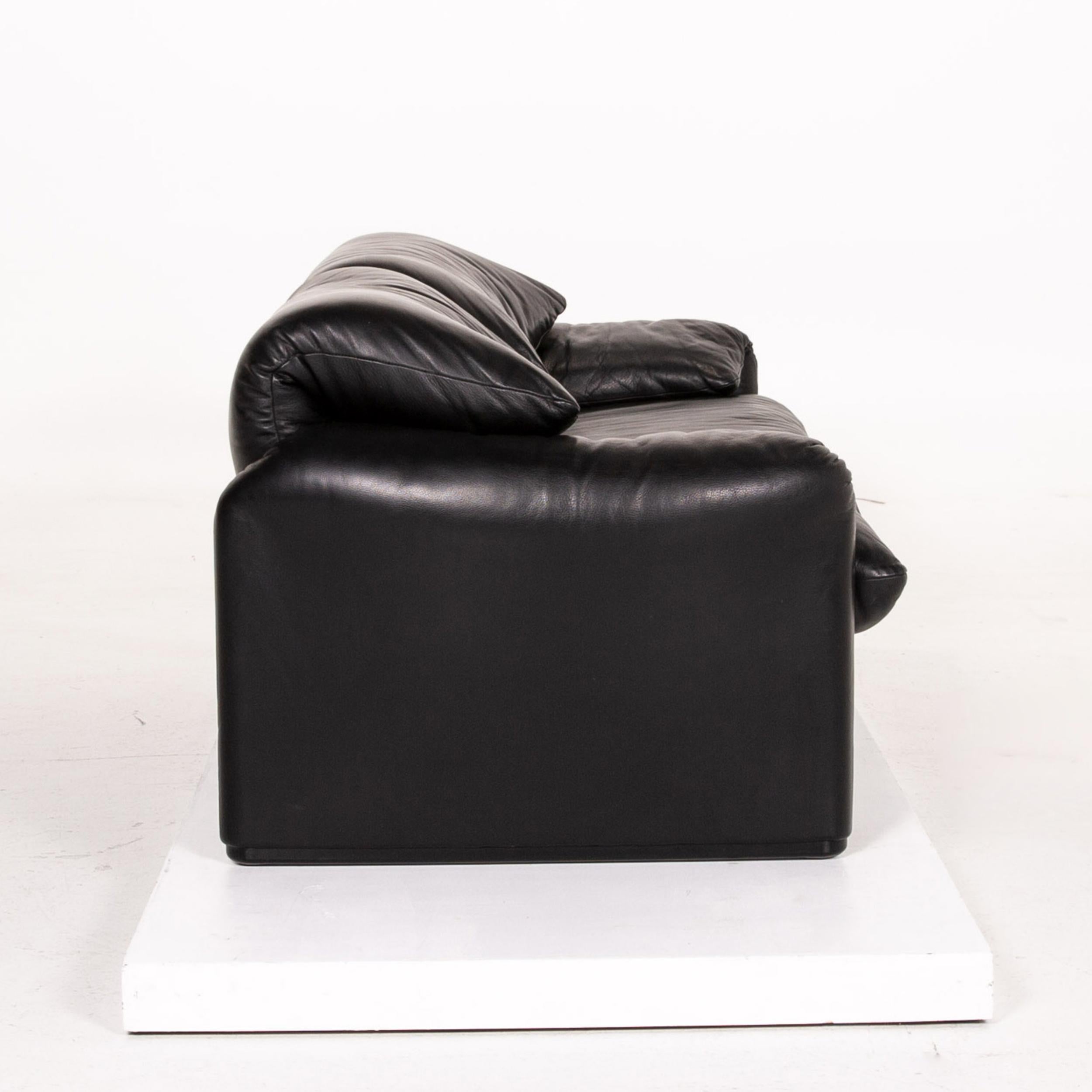 Cassina Maralunga Leather Sofa Black Three-Seat Function Couch 3