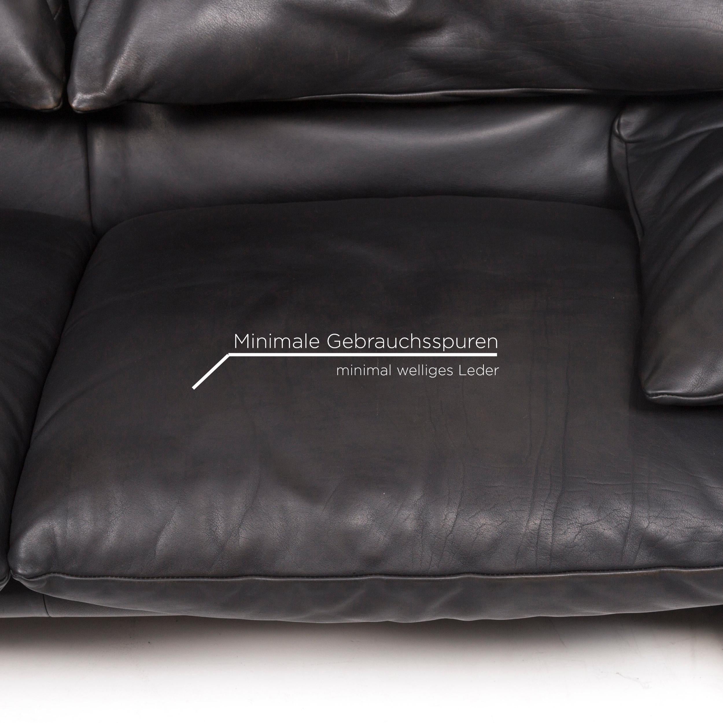 Modern Cassina Maralunga Leather Sofa Black Two-Seat Function Couch