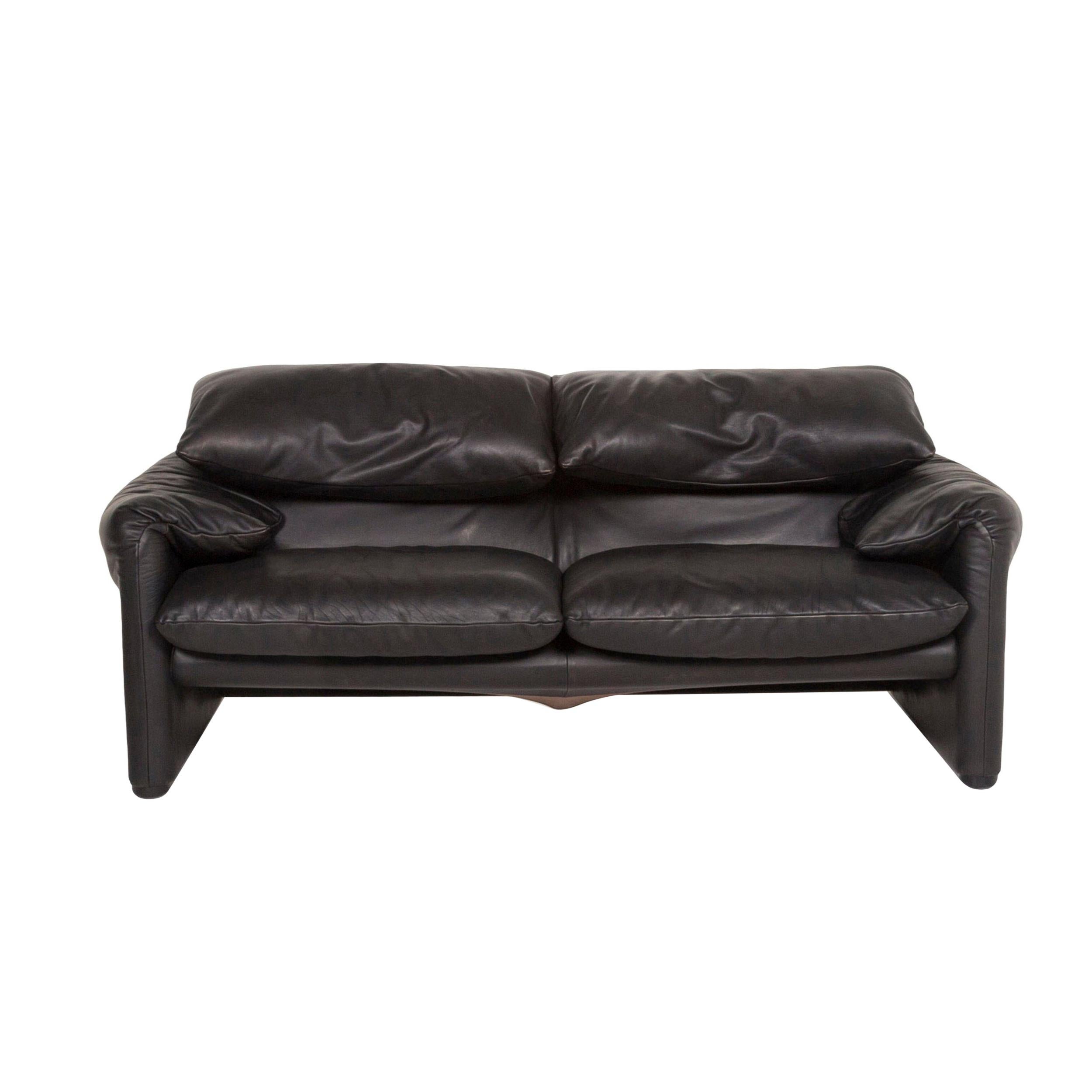 Cassina Maralunga Leather Sofa Black Two-Seat Function Couch