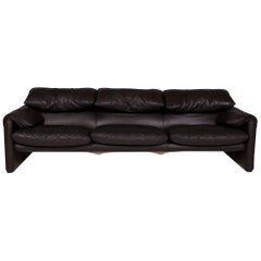 Cassina Maralunga Leather Sofa Brown Dark Brown Three-Seat Function Couch