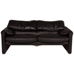 Cassina Maralunga Leather Sofa Brown Dark Brown Two-Seat Function Couch