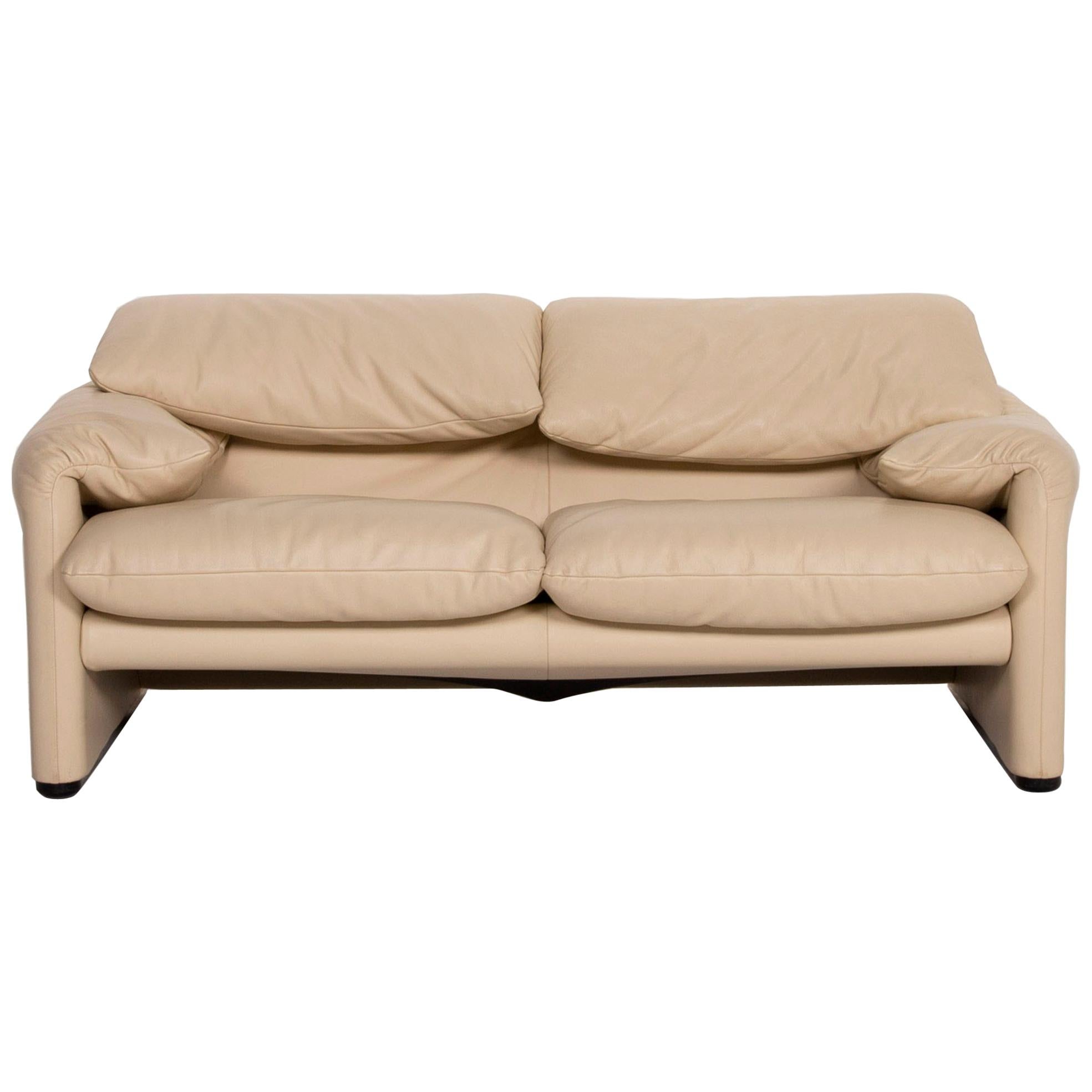 Cassina Maralunga Leather Sofa Cream Two-Seat For Sale
