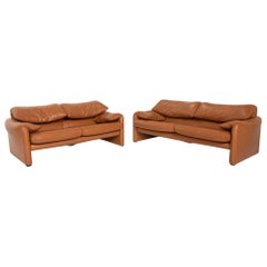Cassina Maralunga Leather Sofa Set Cognac Brown 1 Three-Seat 1 Two-Seat