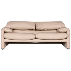Cassina Maralunga Leder Sofa Beige Zweisitzer Funktion Couch