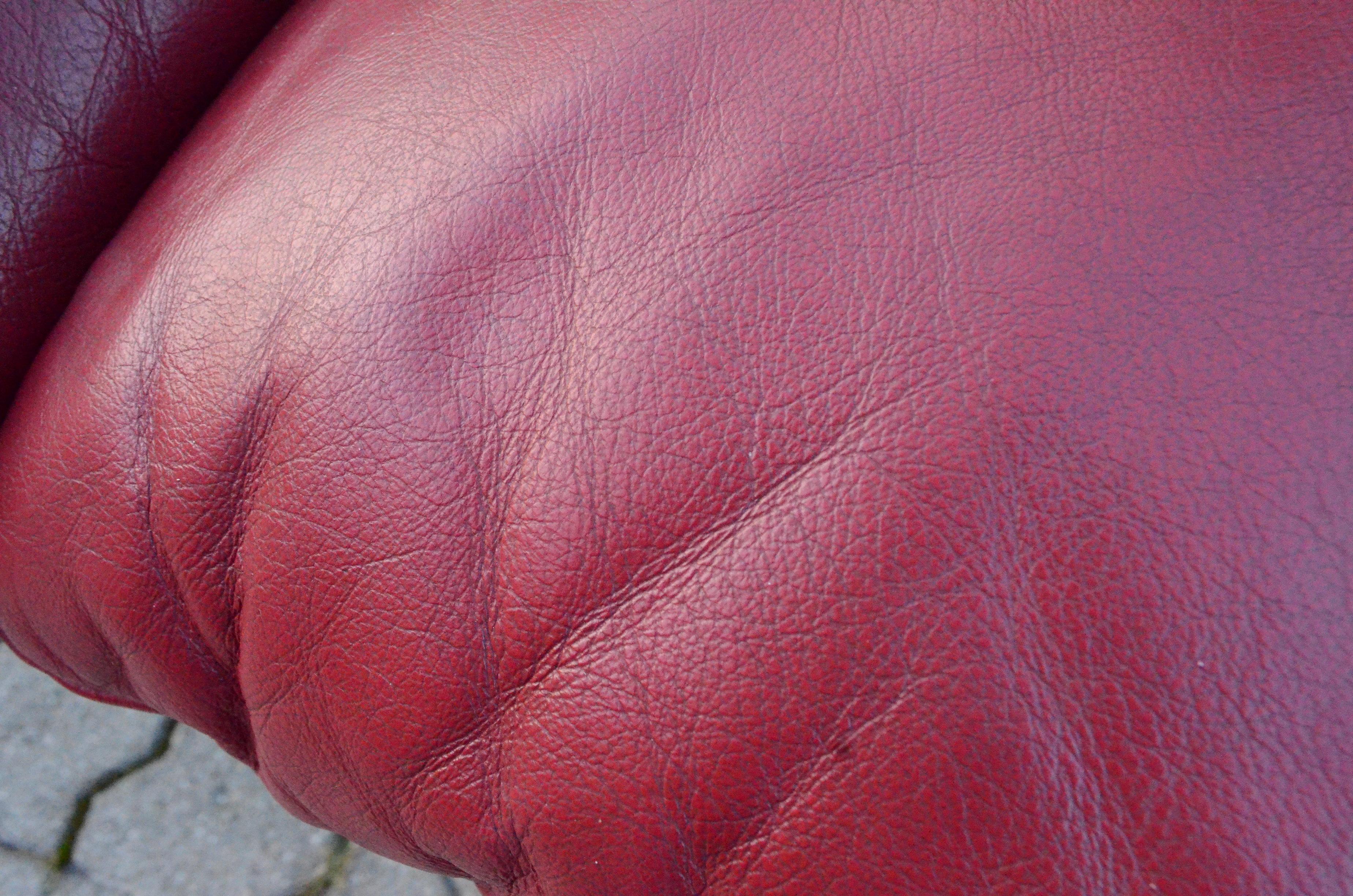 Italian Cassina Maralunga Red Berry Leather Sofa by Vico Magistretti