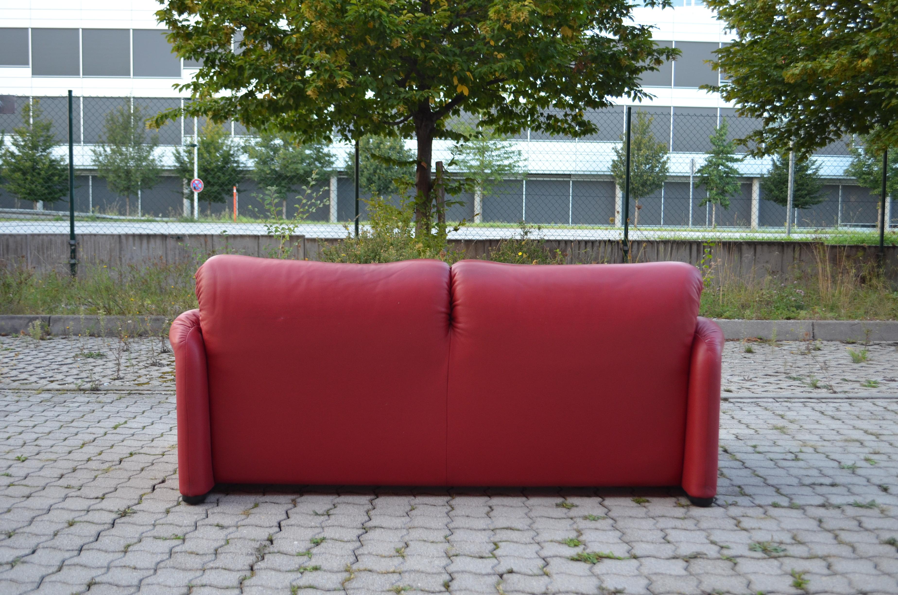 Late 20th Century Cassina Maralunga Red Berry Leather Sofa by Vico Magistretti