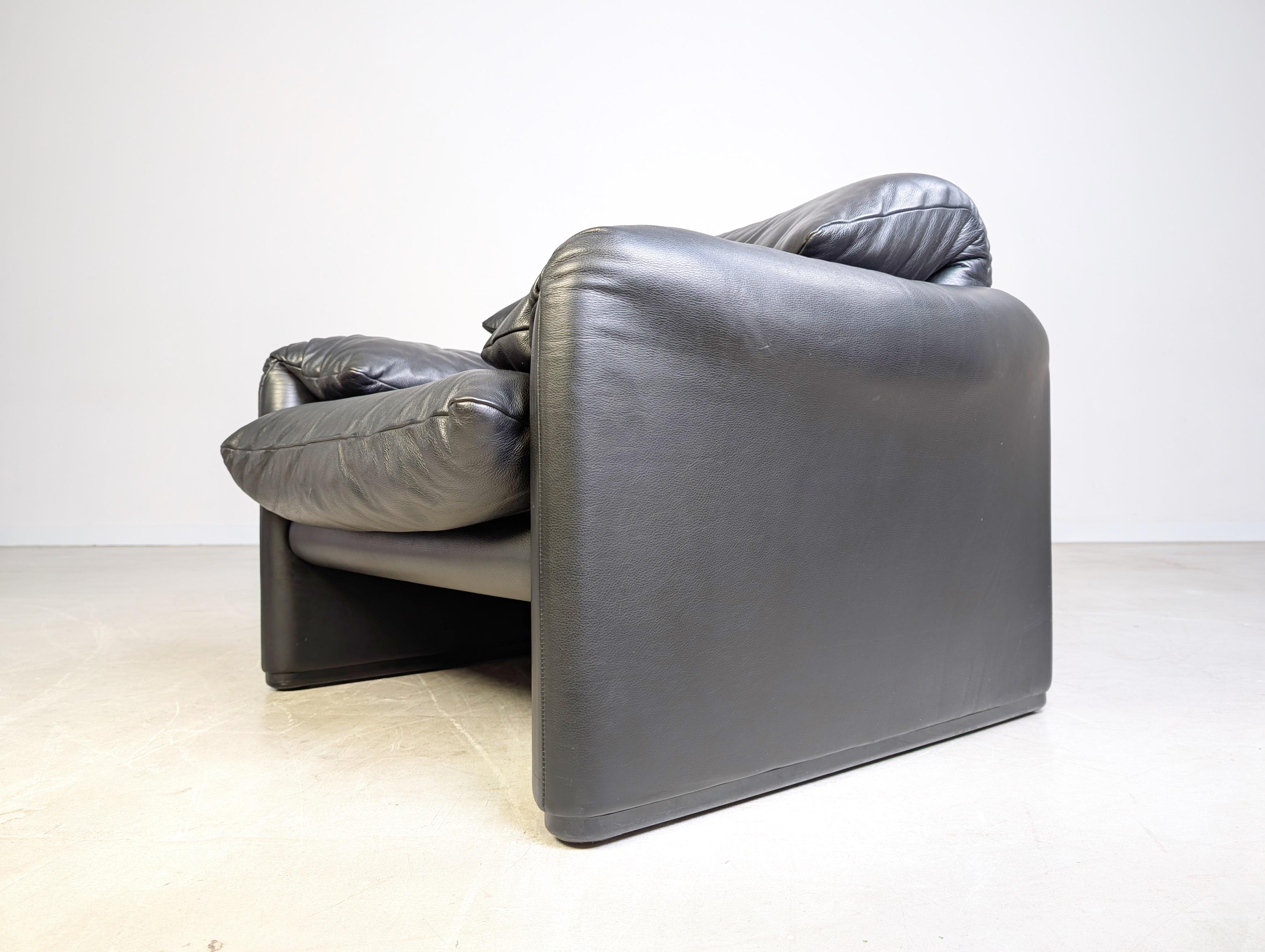 Cassina Maralunga Sessel Vintage Vico Magistretti Leder schwarz im Angebot 1