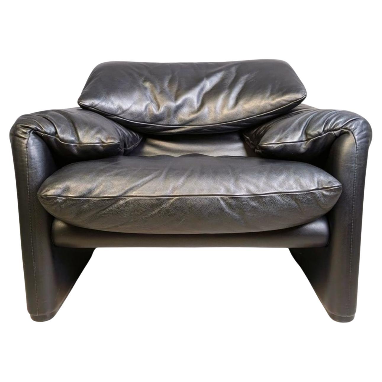 Cassina Maralunga Sessel Vintage Vico Magistretti Leder schwarz