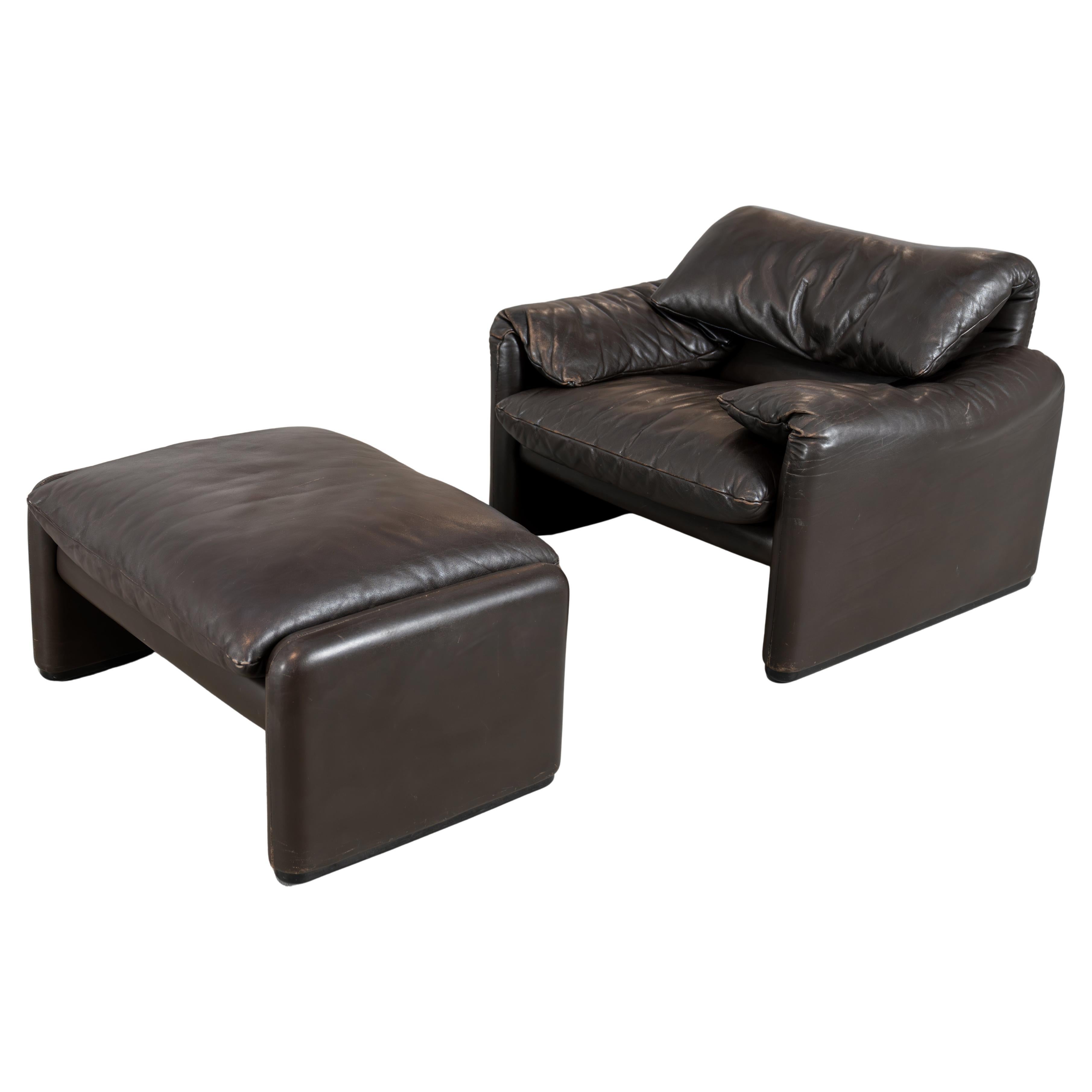 Cassina Maralunga Sofa Lounge Chair Leather Vico Magistretti, Mid Century Modern