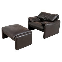 Cassina Maralunga Sofa Lounge Chair Leather Vico Magistretti, Mid Century Modern