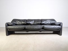 Cassina Maralunga Sofa Vintage Couch Vico Magistretti Leder schwarz