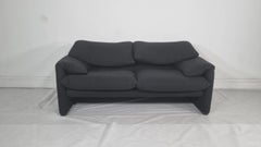 Cassina Maralunga Two-Seater Italian Sofa by Vico Magistretti in Black Fabric