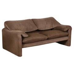 Cassina Maralunga Two Seater Sofa In Brown Velvet By Vico Magistretti, 1970s
