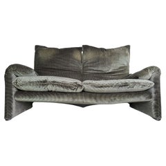 Vintage Cassina Maralunga Zweisitzer Sofa Vico Magistretti Stoff kord Couch