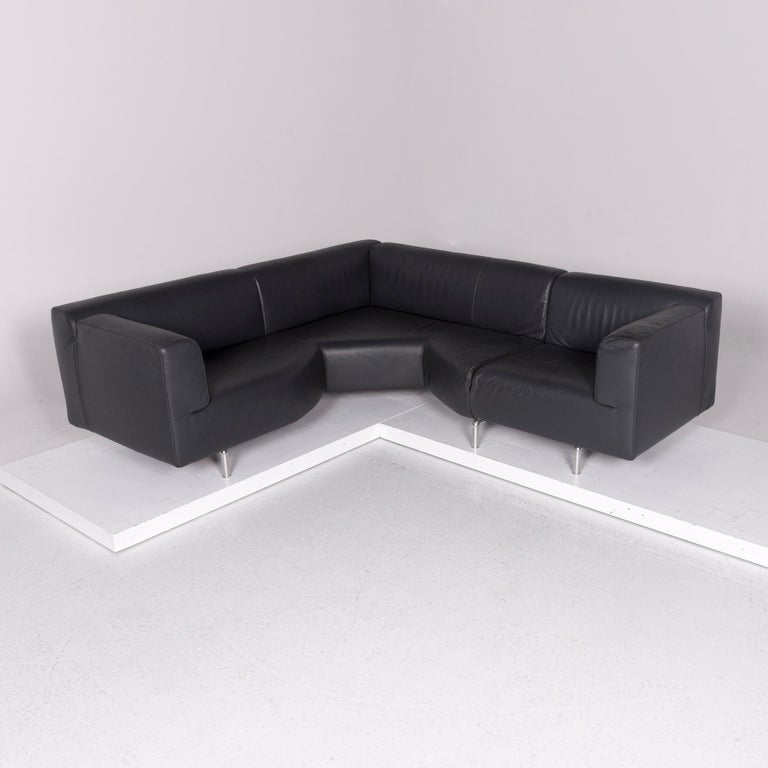 Cassina Met Leather Corner Sofa Anthracite Gray Sofa Couch For Sale at