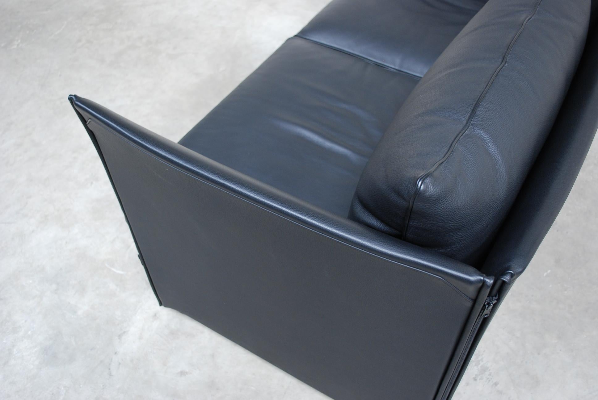 Steel Cassina Model Landeau Leather Sofa Black Design Mario Bellini