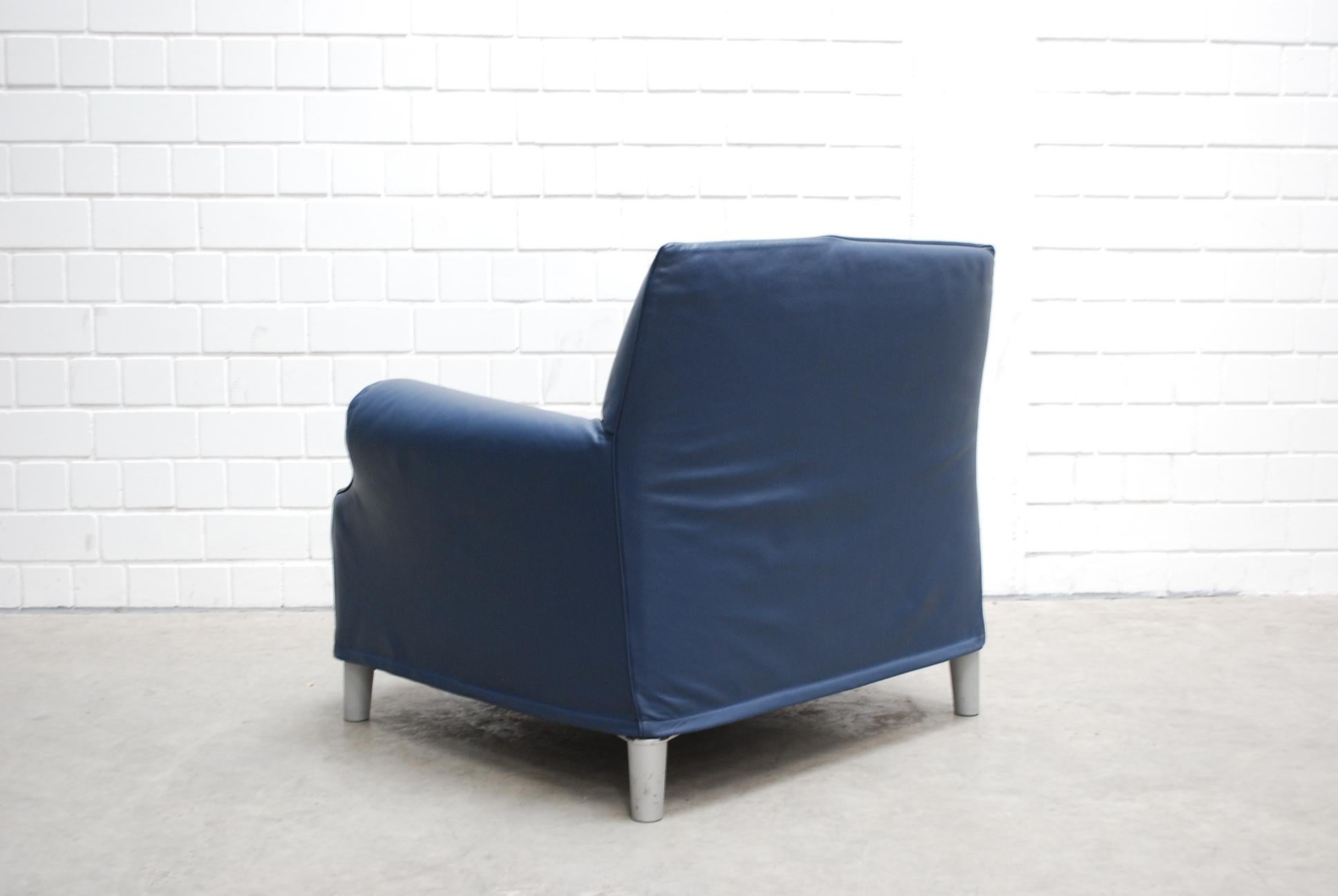 Modern Cassina Model Lazy Working Chair Blue Leather Armchair by Philippe Starck For Sale