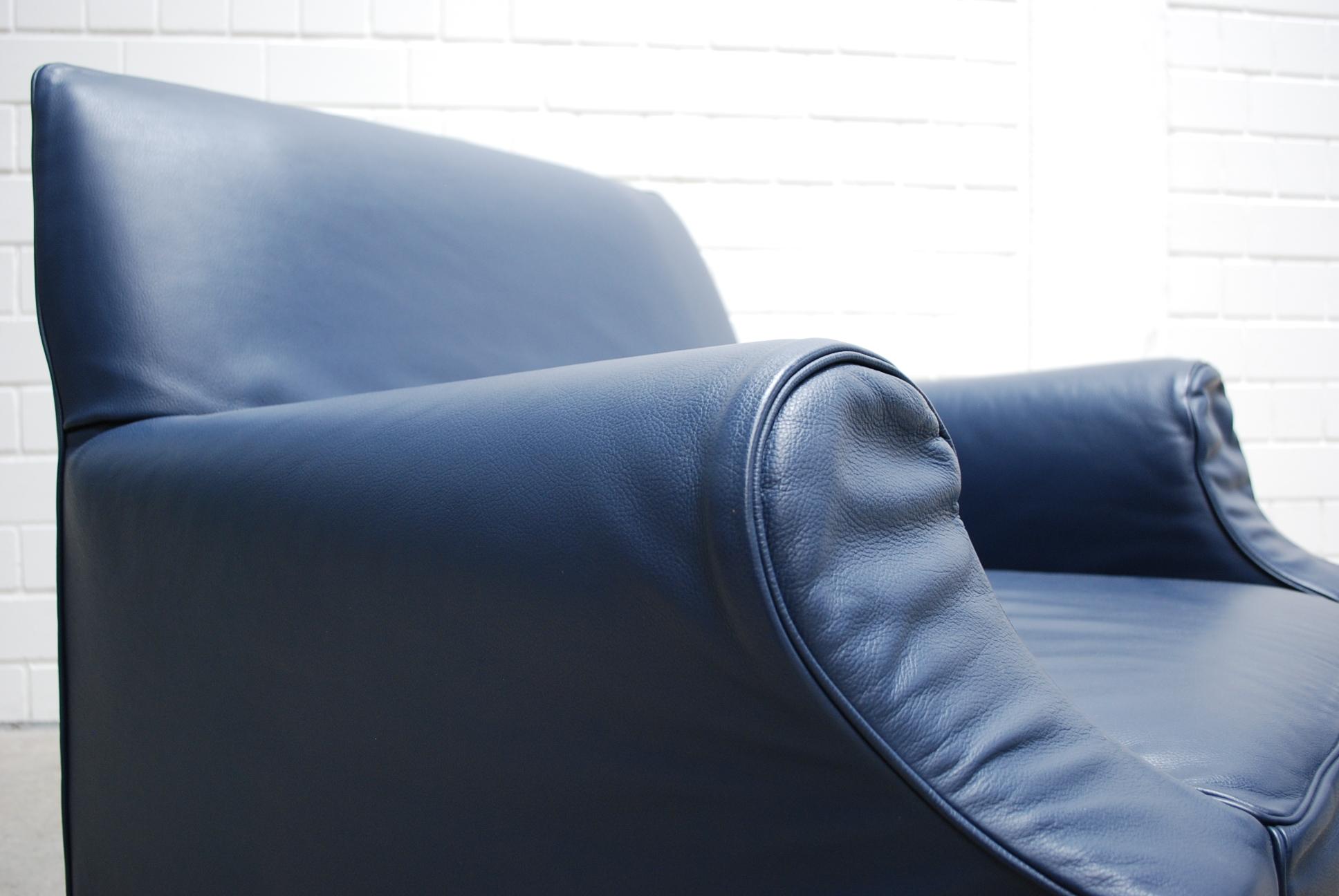 Late 20th Century Cassina Model Lazy Working Chair Blue Leather Armchair by Philippe Starck For Sale