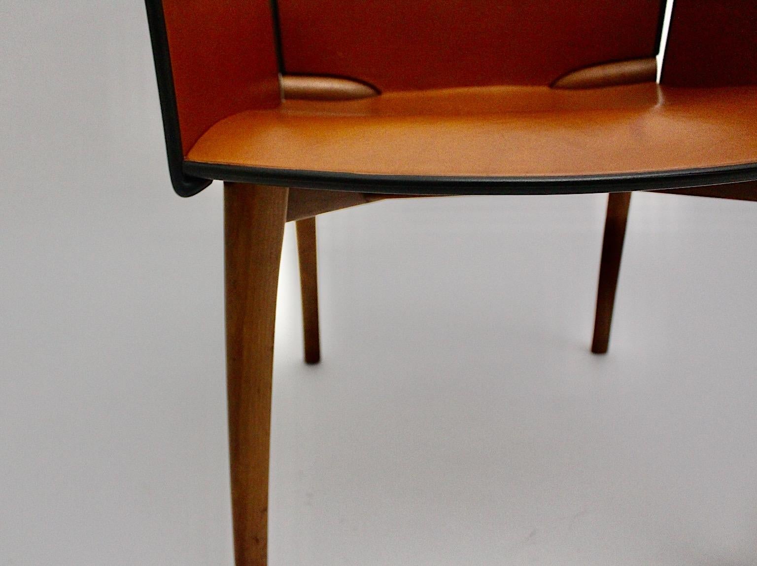 Cassina Modern Seven Vintage Cognac Brown Leather Dining Chairs 1990s Italy 5