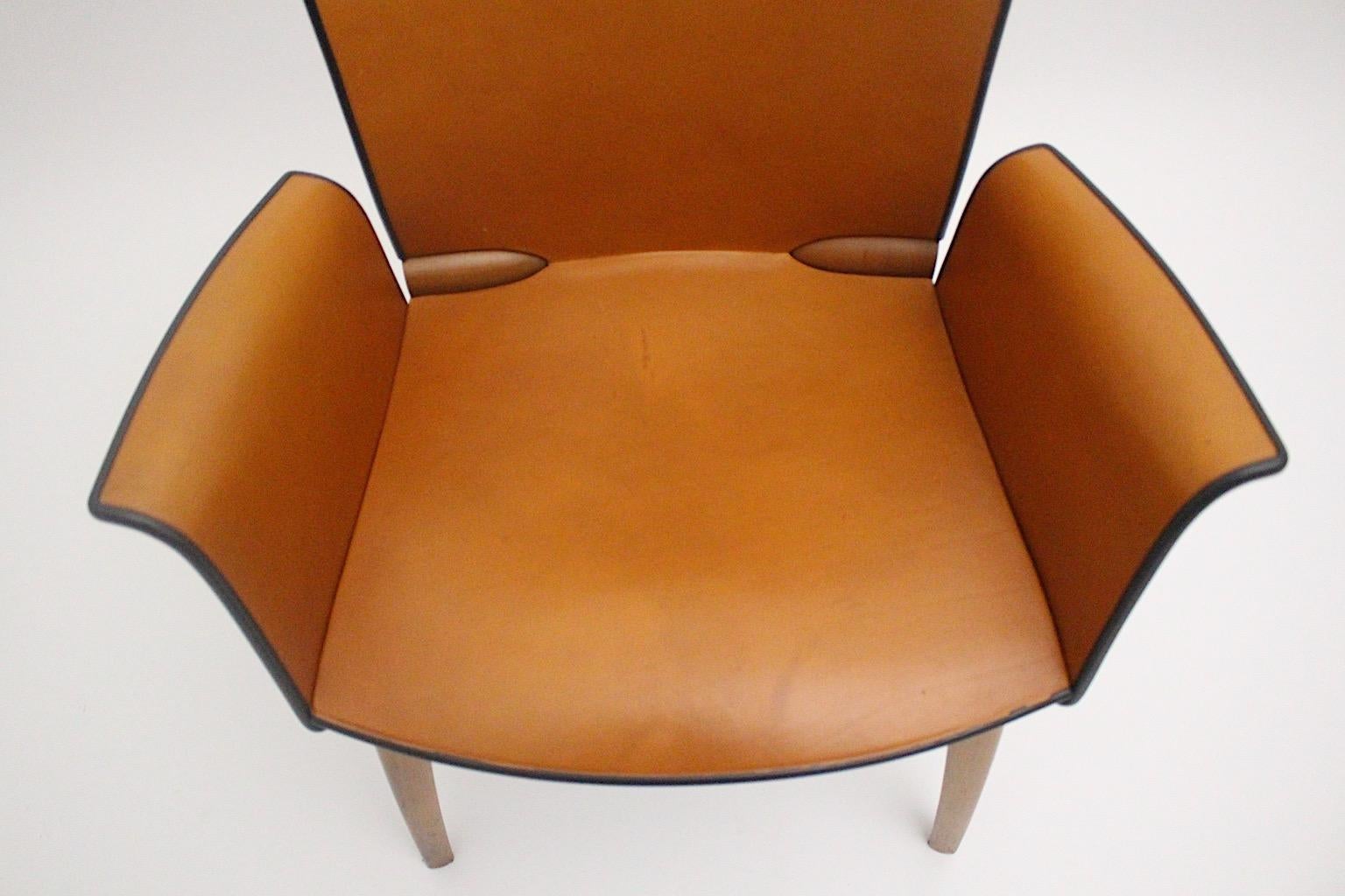 Cassina Modern Seven Vintage Cognac Brown Leather Dining Chairs 1990s Italy 6