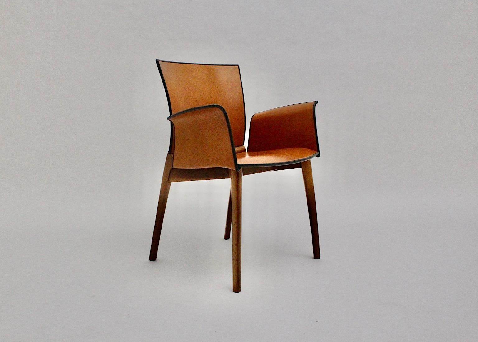 Cassina Modern Seven Vintage Cognac Brown Leather Dining Chairs 1990s Italy 8