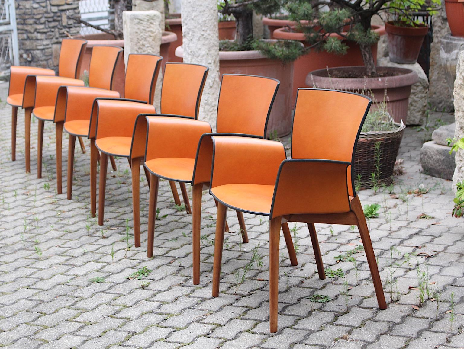 Cassina Modern Seven Vintage Cognac Brown Leather Dining Chairs 1990s Italy 12