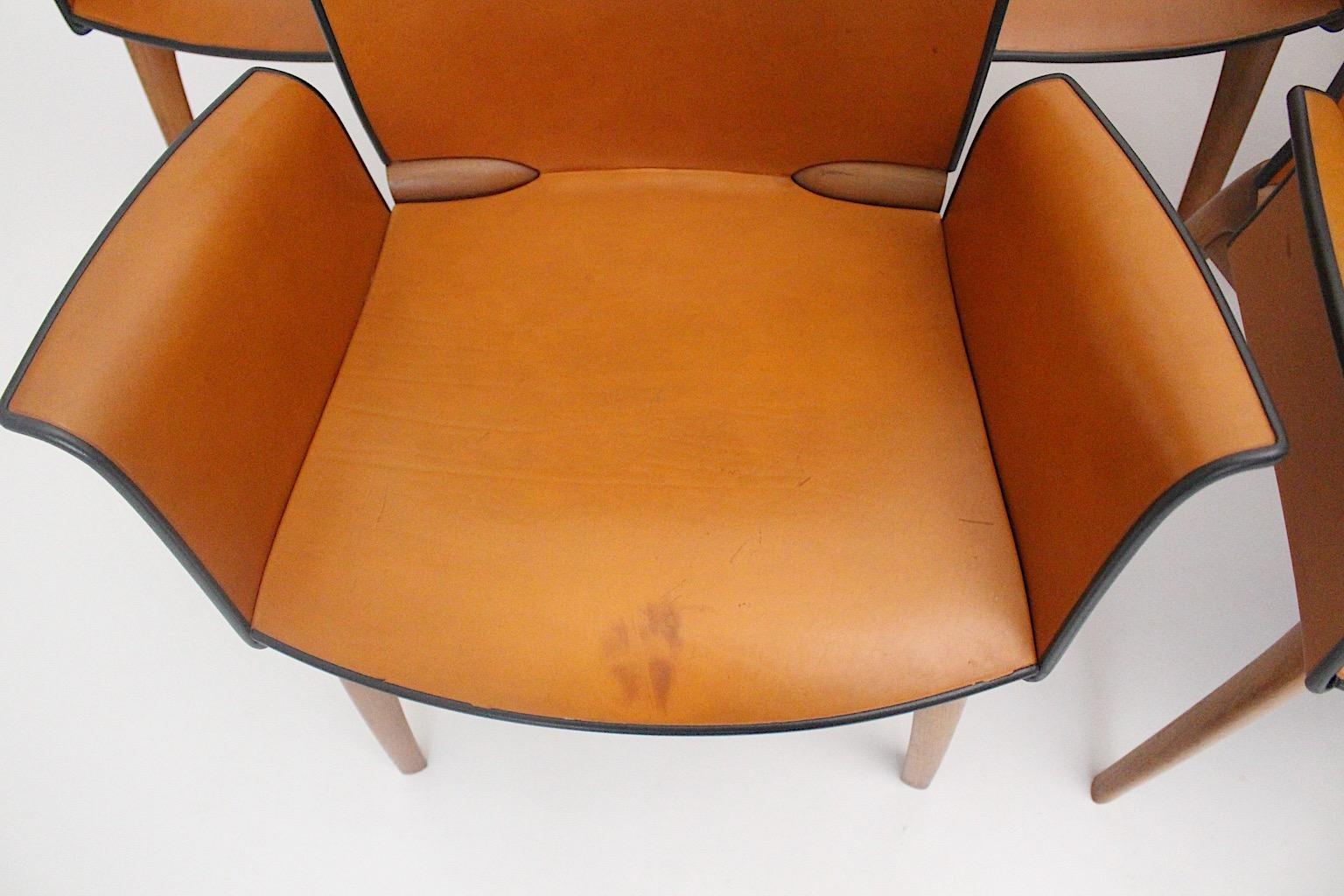 Cassina Modern Seven Vintage Cognac Brown Leather Dining Chairs 1990s Italy 13