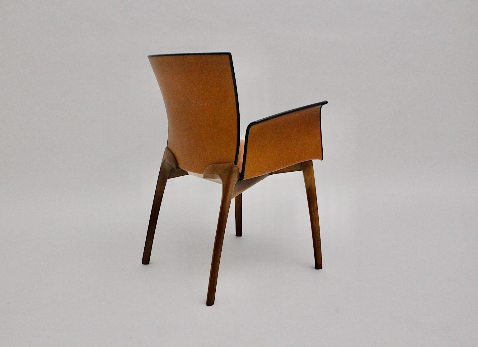 Cassina Modern Seven Vintage Cognac Brown Leather Dining Chairs 1990s Italy In Good Condition In Vienna, AT
