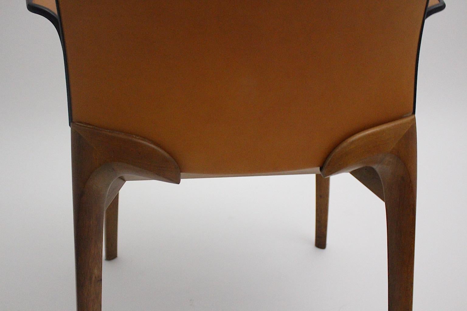 Cassina Modern Seven Vintage Cognac Brown Leather Dining Chairs 1990s Italy 1