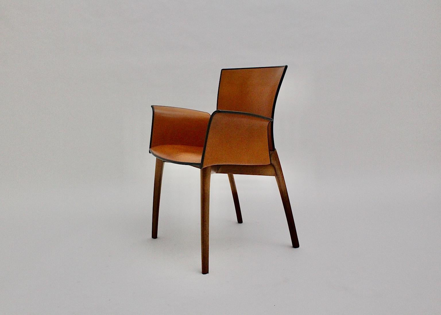 Cassina Modern Seven Vintage Cognac Brown Leather Dining Chairs 1990s Italy 2