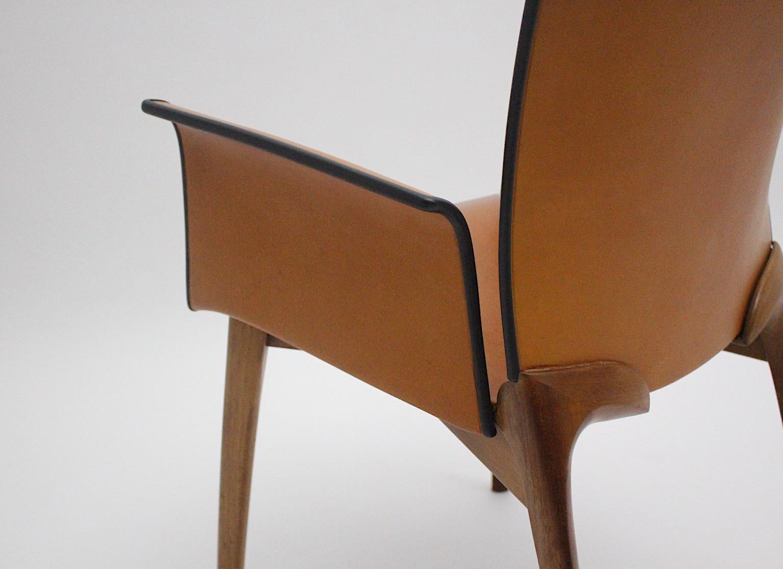 Cassina Modern Seven Vintage Cognac Brown Leather Dining Chairs 1990s Italy 3