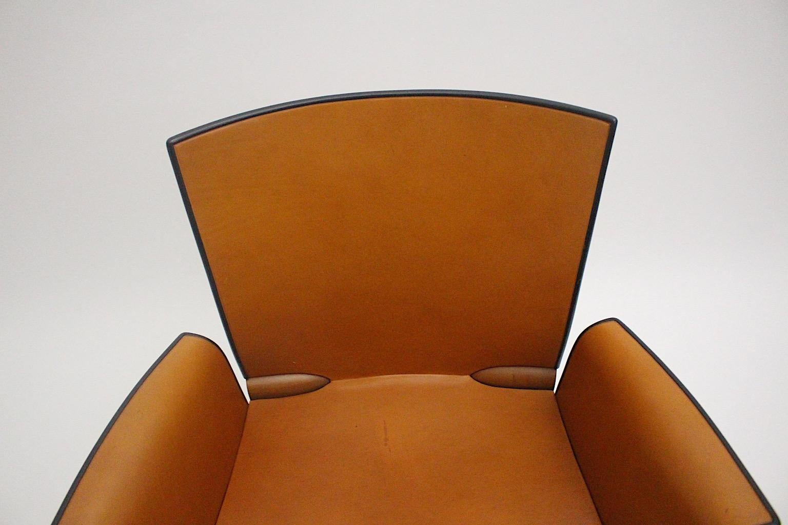 Cassina Modern Seven Vintage Cognac Brown Leather Dining Chairs 1990s Italy 4