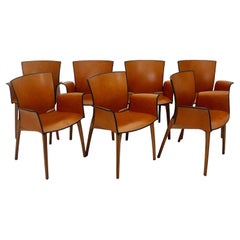 Cassina Modern Seven Vintage Cognac Brown Leder Esszimmerstühle 1990er Jahre Italien