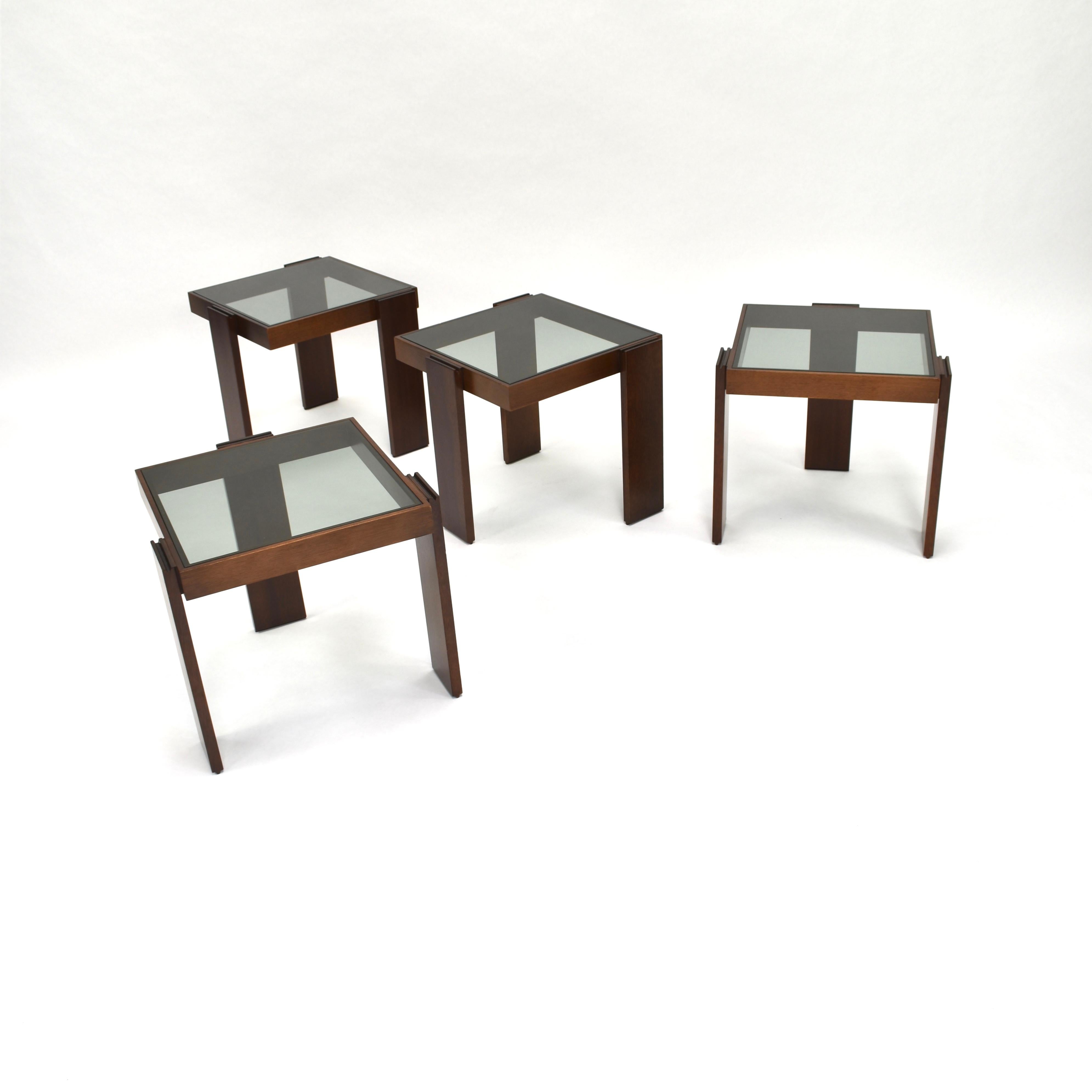 Smoked Glass Cassina Modular Set of Four Stackable Nesting Tables by Gianfranco Frattini
