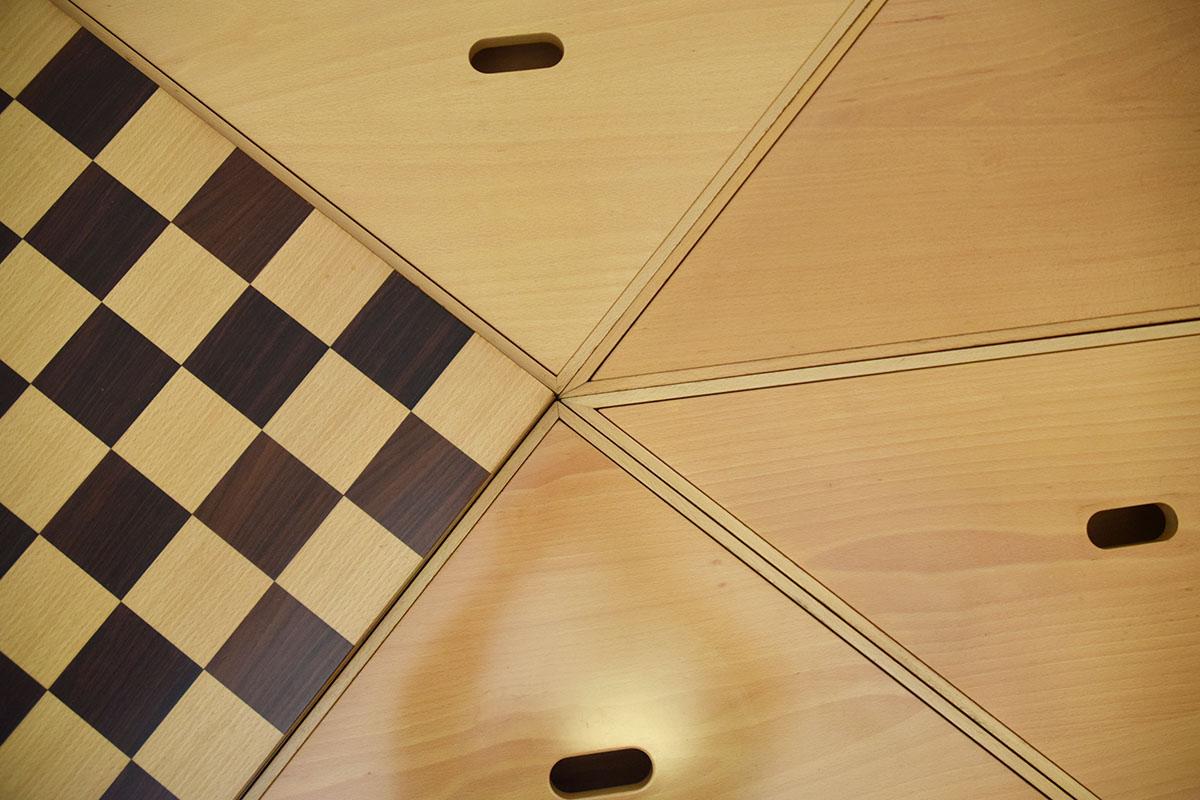 Wood Cassina modular table Tangram design Massimo Morozzi 1980s