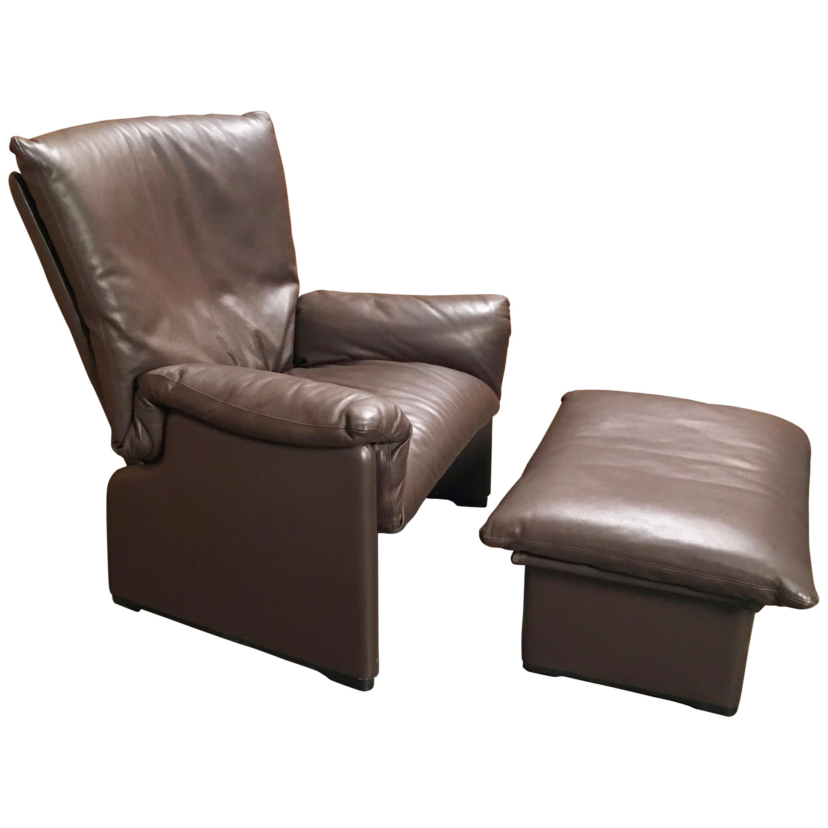 Cassina "Palmaria" Leather Chair and Ottoman