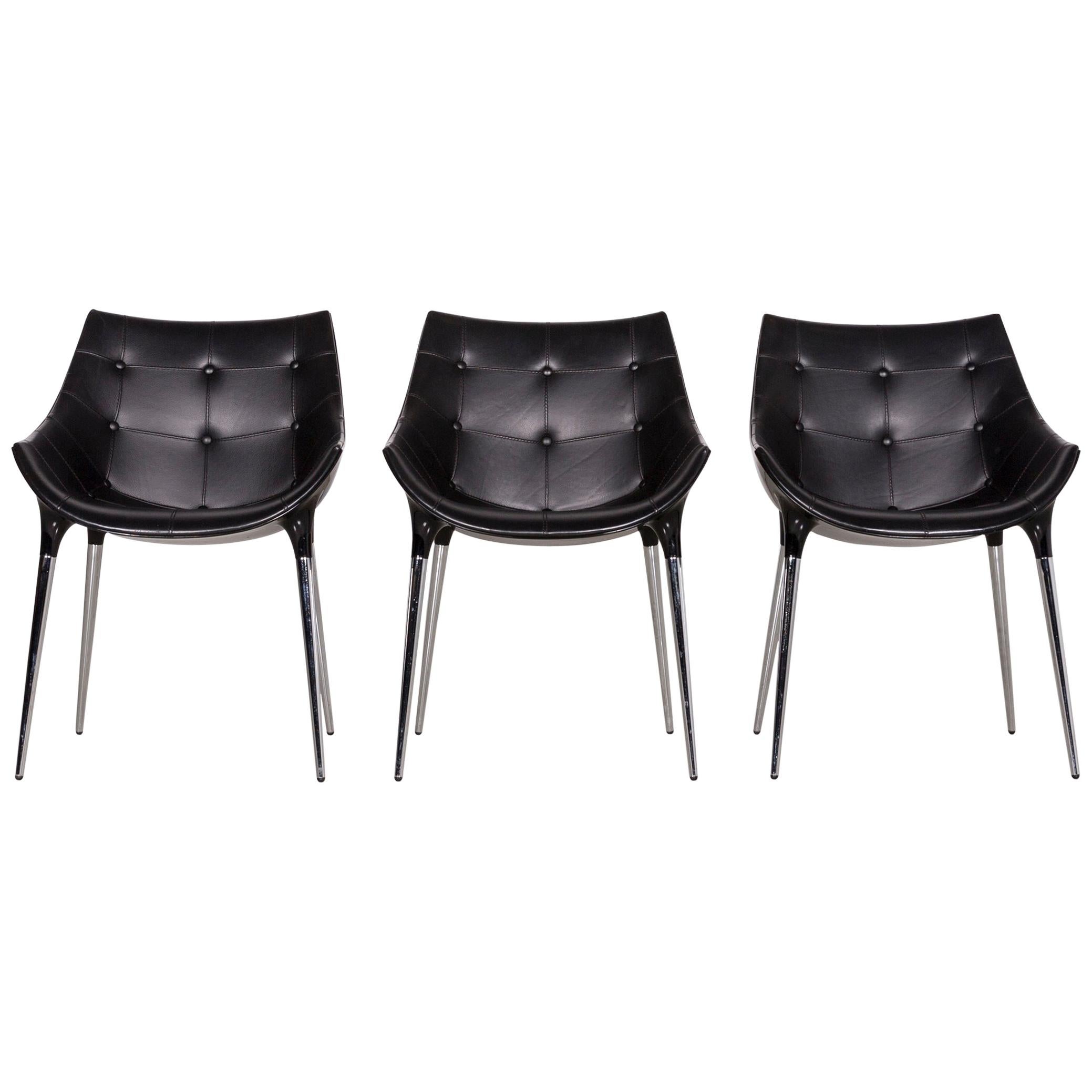 Cassina Passion Leather Armchair Set Black by Philippe Starck  For Sale