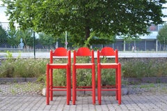 Cassina Rare Red Bar Stool Chair by Vico Magistretti, Set of 3