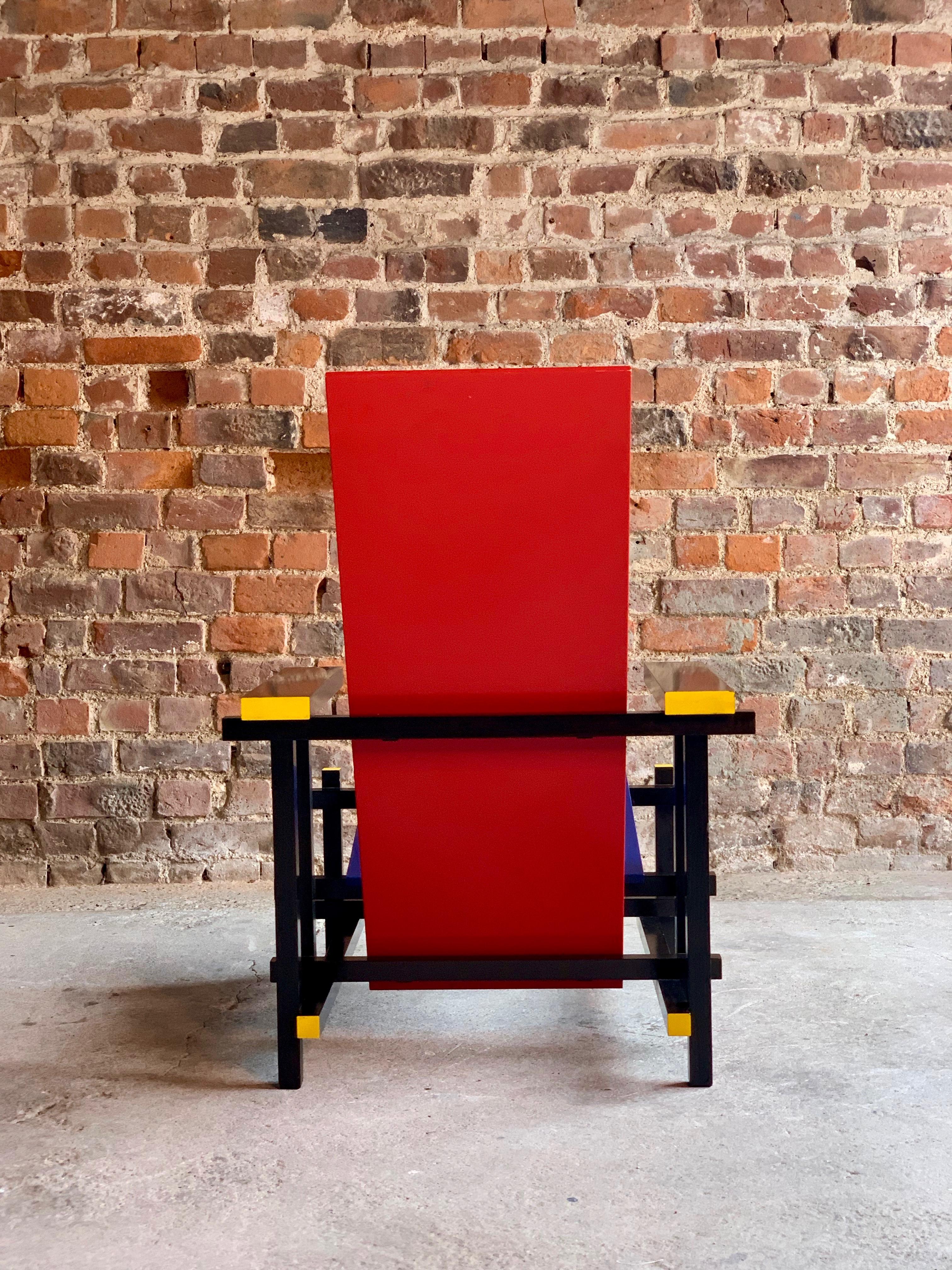 Bauhaus Cassina Red and Blue Chair by Gerrit T Rietveld Numbered 8488, Italy, circa 1970