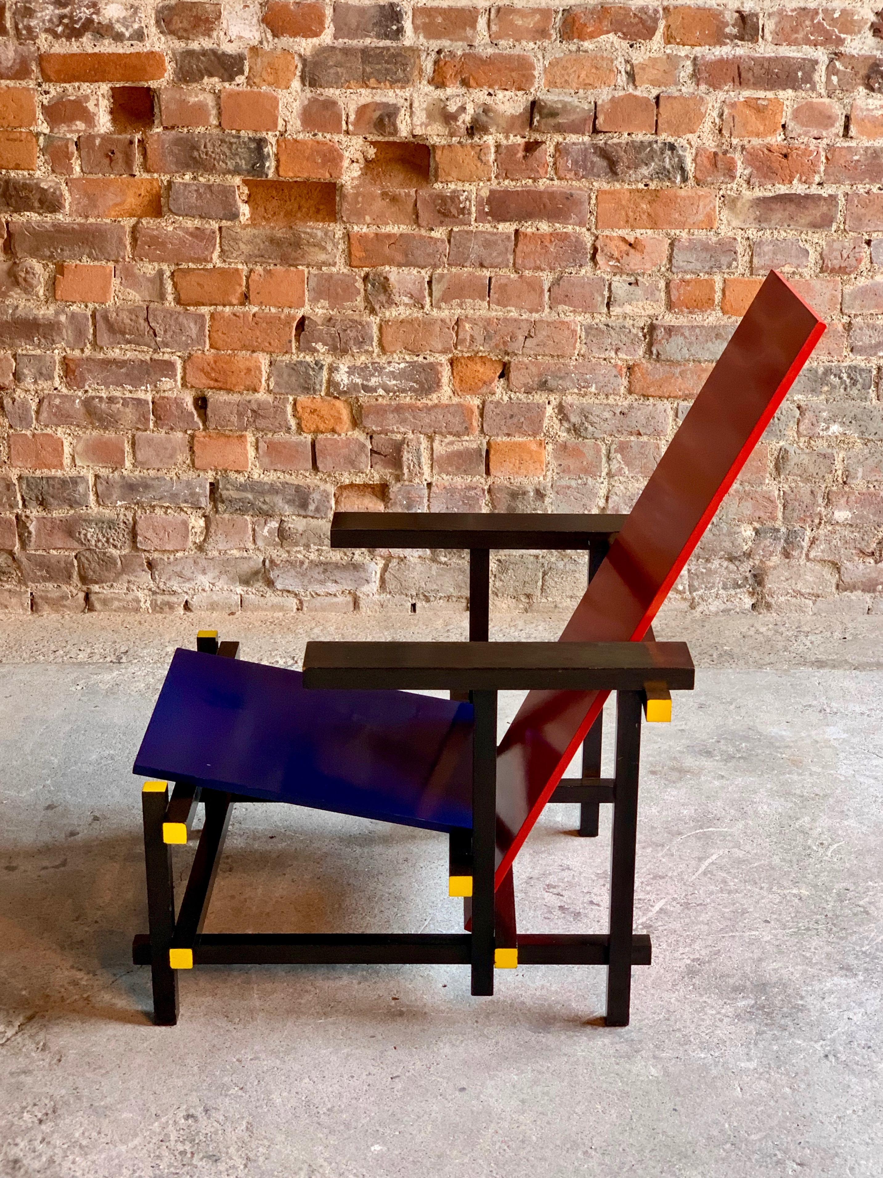 Cassina Red and Blue Chair by Gerrit T Rietveld Numbered 8488, Italy, circa 1970 In Good Condition In Longdon, Tewkesbury