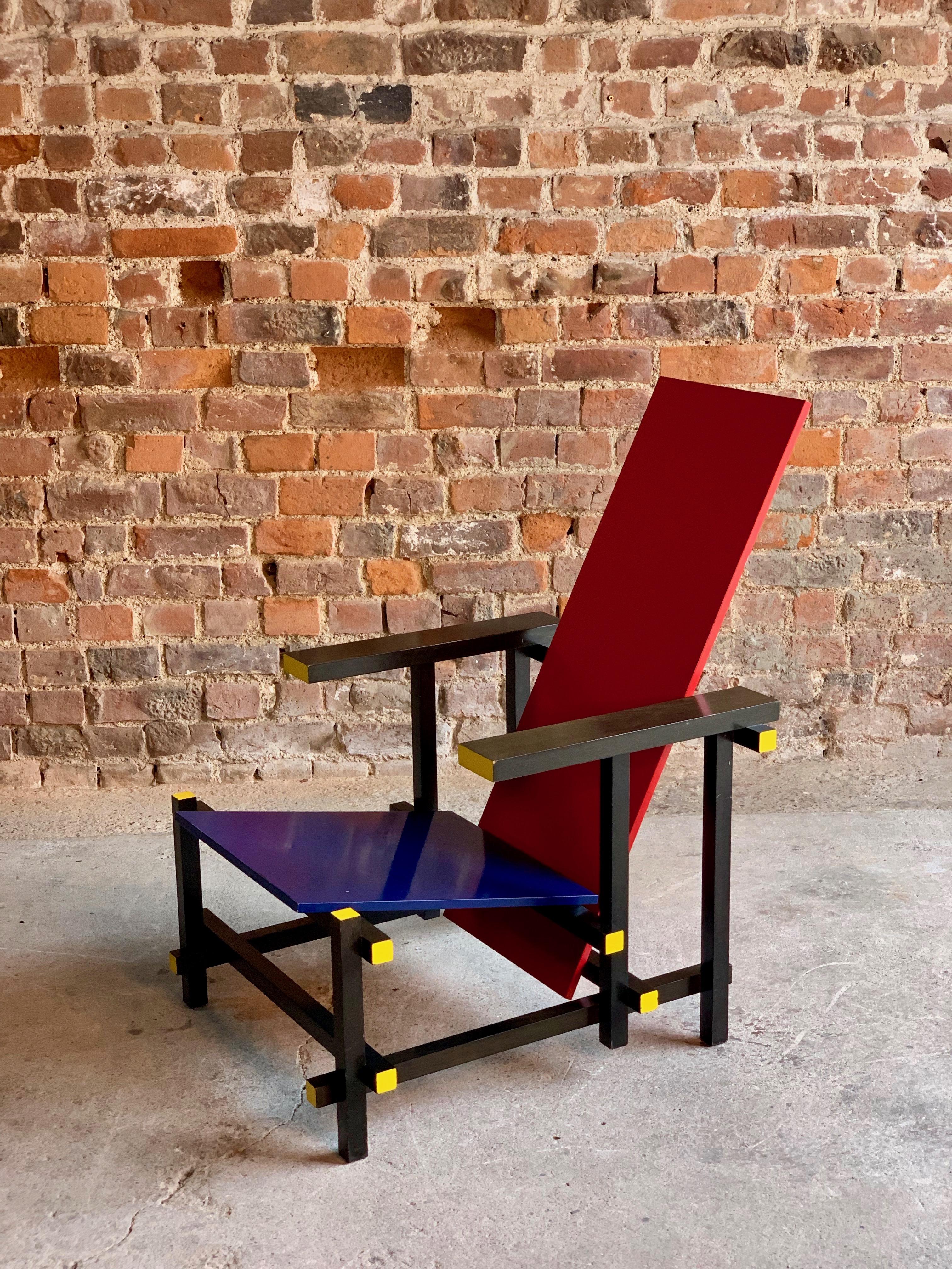 Late 20th Century Cassina Red and Blue Chair by Gerrit T Rietveld Numbered 8488, Italy, circa 1970