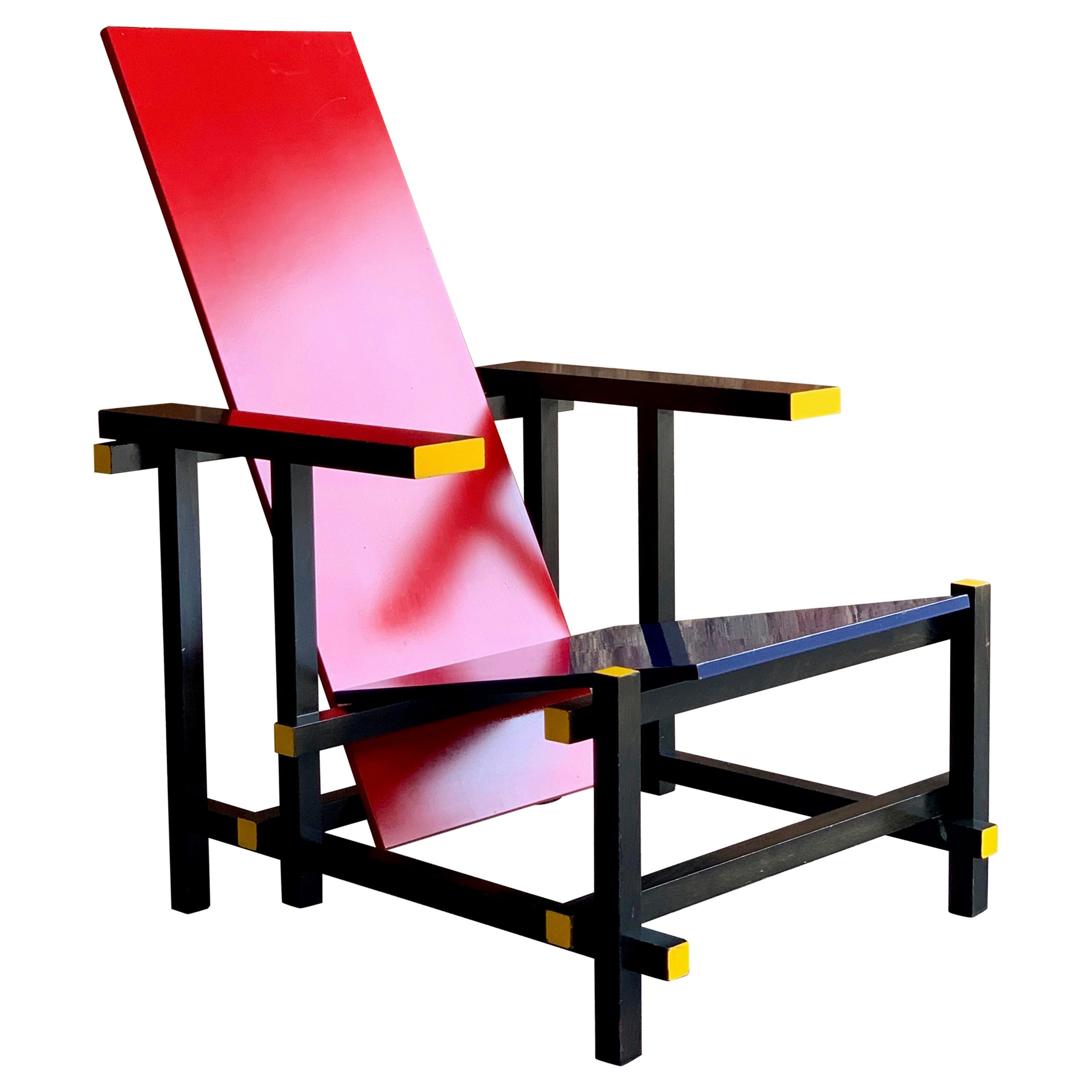 Cassina Red and Blue Chair by Gerrit T Rietveld Numbered 8488, Italy, circa 1970
