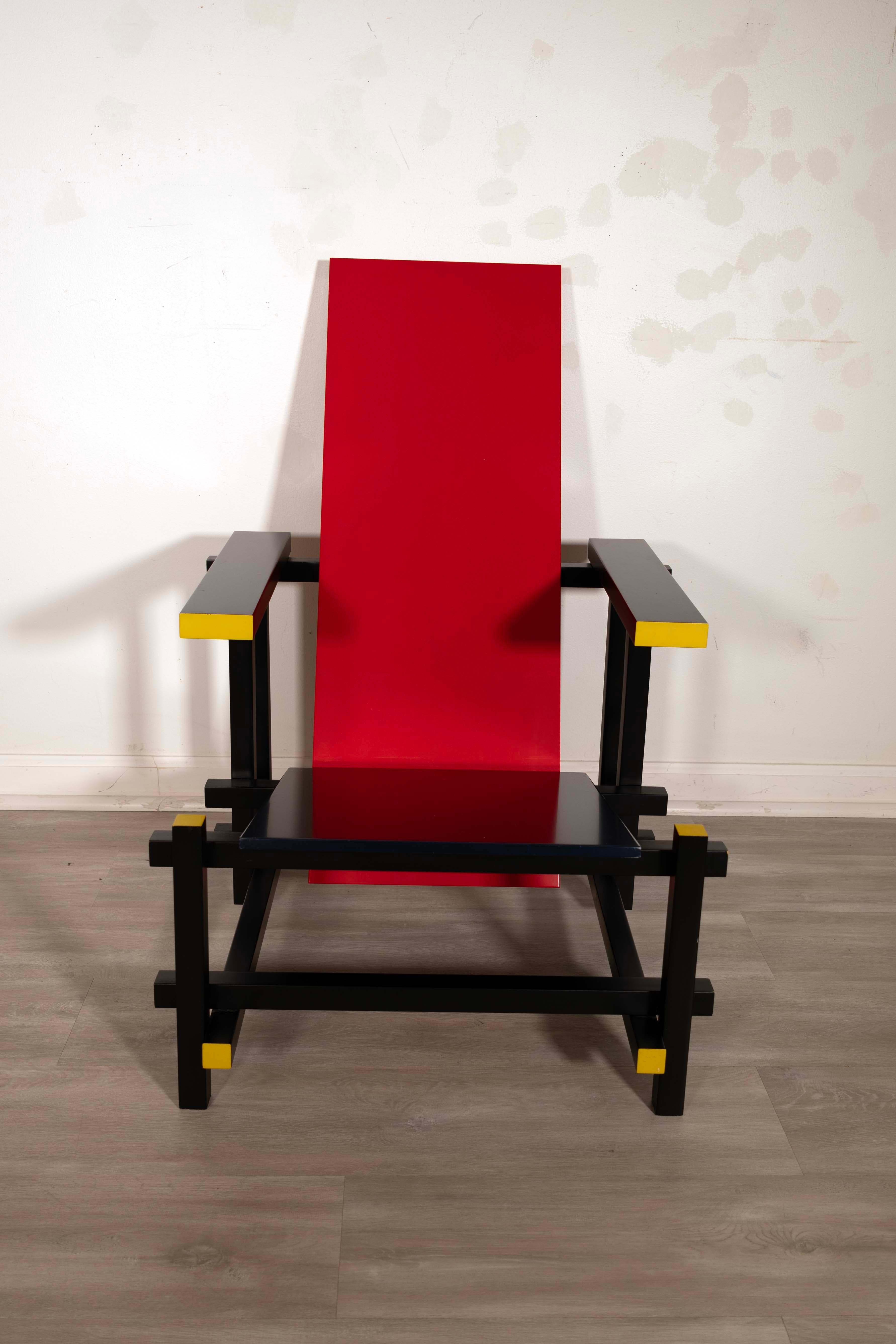 Mid-Century Modern Cassina Red Blue and Yellow Chair Gerrit Thomas Rietvild Post Modern For Sale