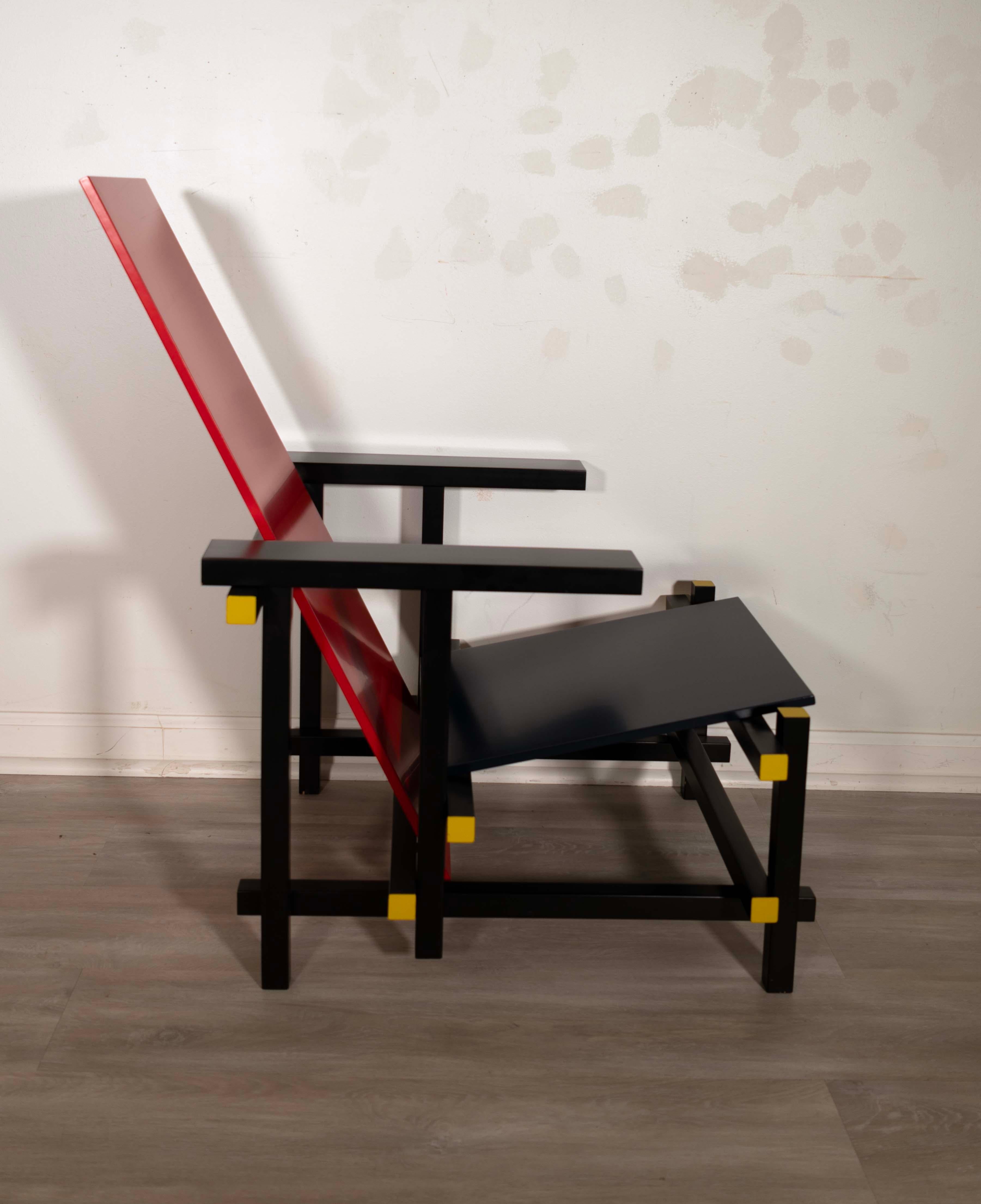 Italian Cassina Red Blue and Yellow Chair Gerrit Thomas Rietvild Post Modern For Sale