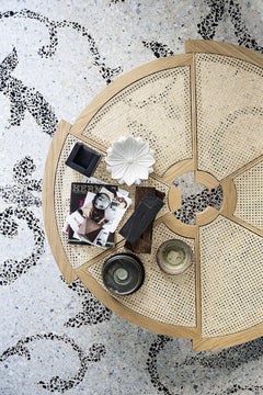 Cassina Rio Coffee Table with Vienna Straw Top and Natural Oak Base
